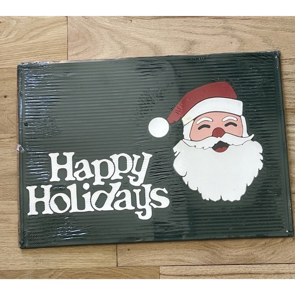 Vtg 1960s Santa Happy Holiday Rubber Door Mat  20 x 14 5/8 x .5”